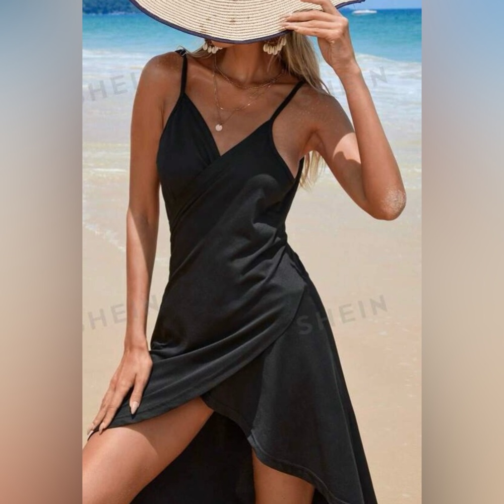 SHEIN VCAY Solid Asymmetrical Hem Kimono